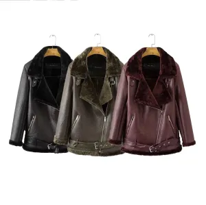 Autumn Winter Coat New European American Women Punk Lapel thickened Padded warm PU leather coats