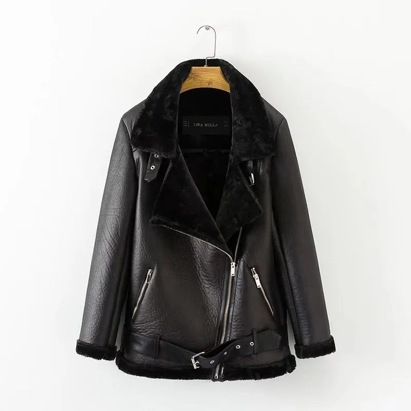 Autumn Winter Coat New European American Women Punk Lapel thickened Padded warm PU leather coats