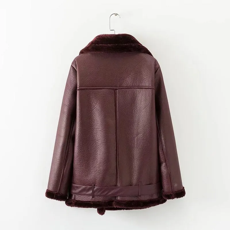 Autumn Winter Coat New European American Women Punk Lapel thickened Padded warm PU leather coats