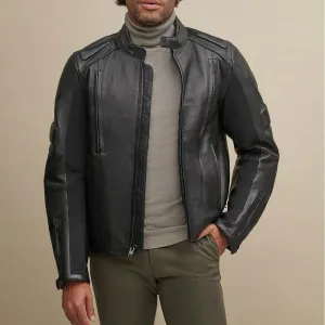 Black Leather Performance Rider Biker Jacket for Men
