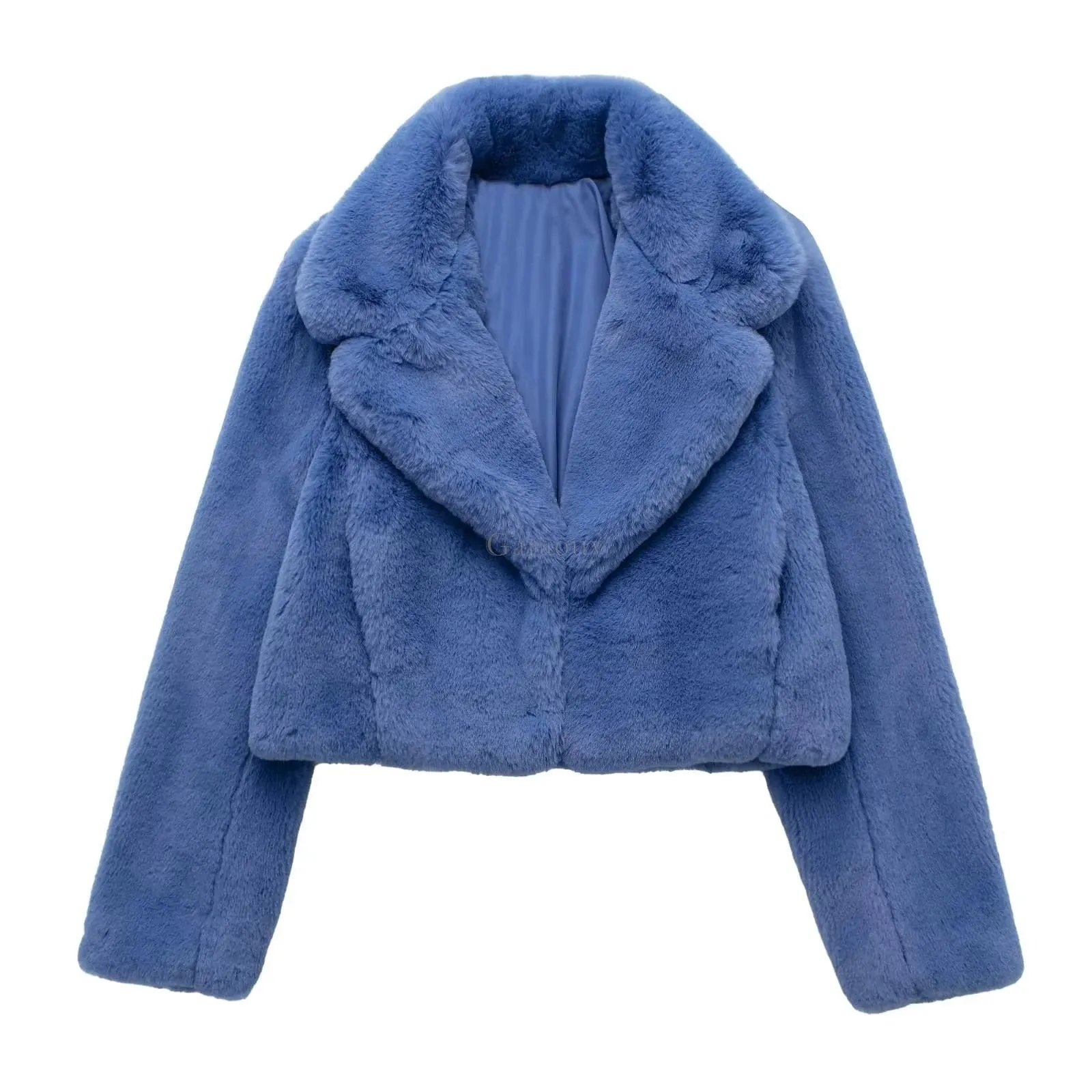 Blue For You Faux Fur Short Waist Jacket