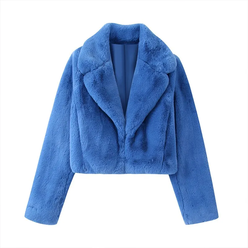 Blue For You Faux Fur Short Waist Jacket