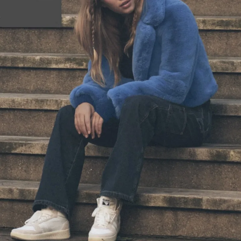 Blue For You Faux Fur Short Waist Jacket