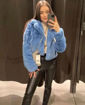 Blue For You Faux Fur Short Waist Jacket
