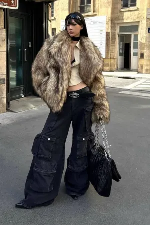 Brown Warm Raccoon Fur Coat
