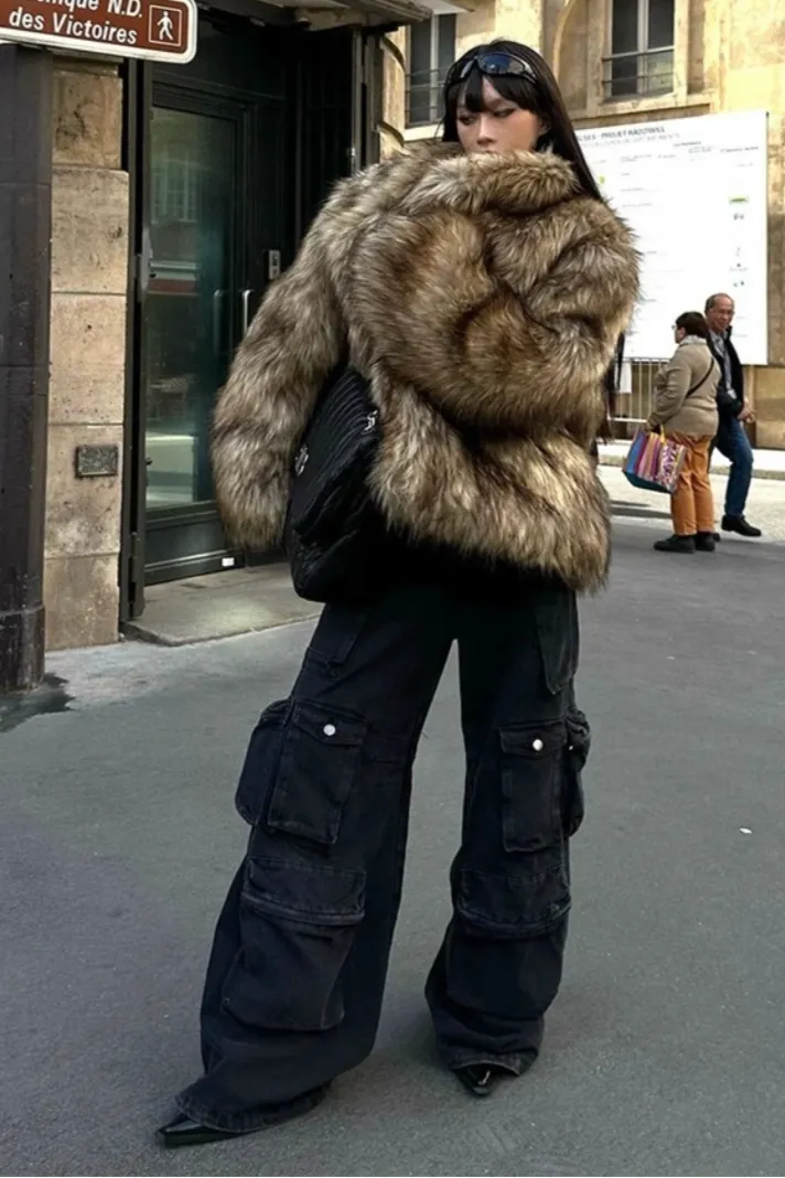 Brown Warm Raccoon Fur Coat