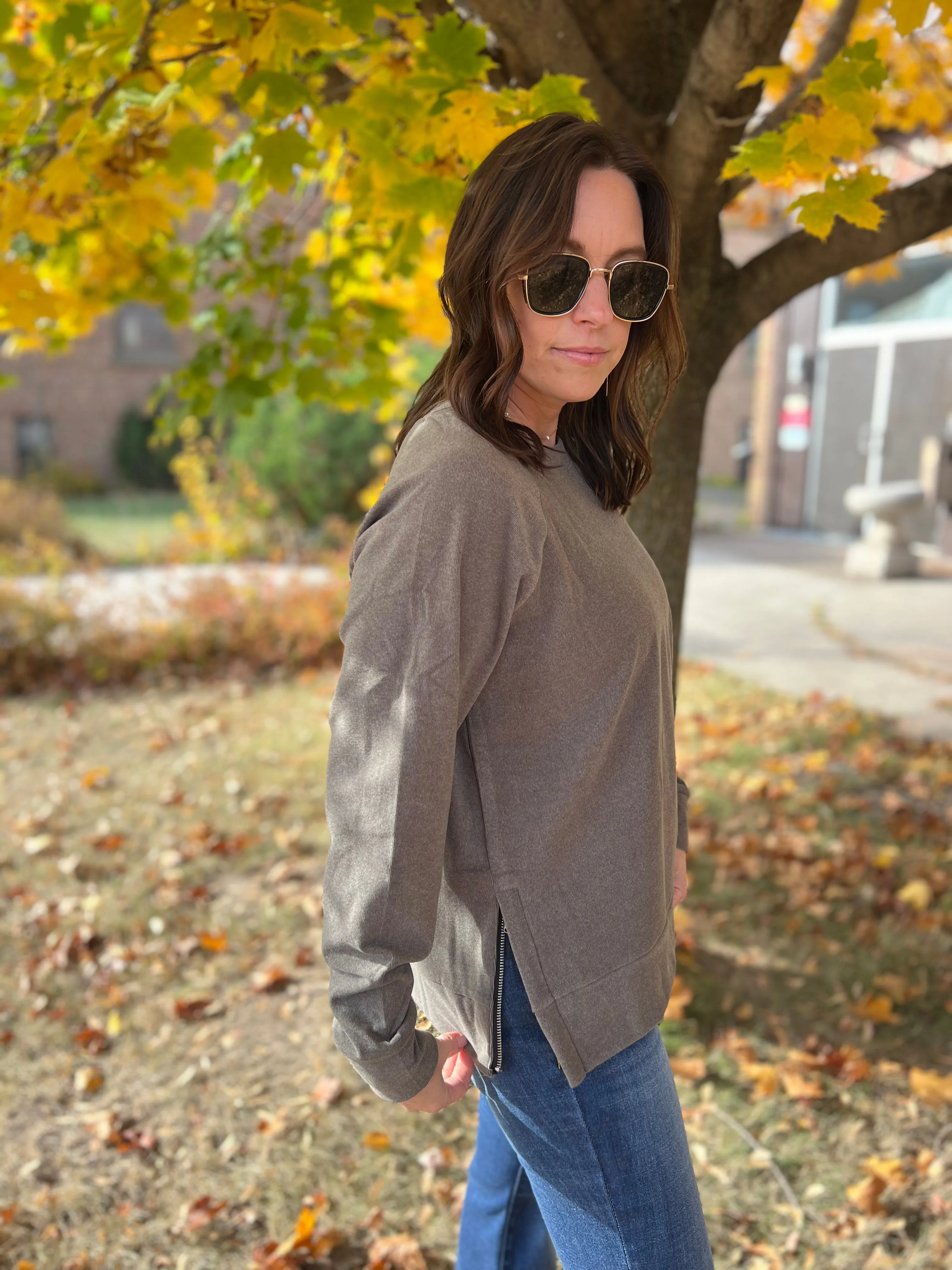 Brushed Side Zip Raglan Sleeve Pullover