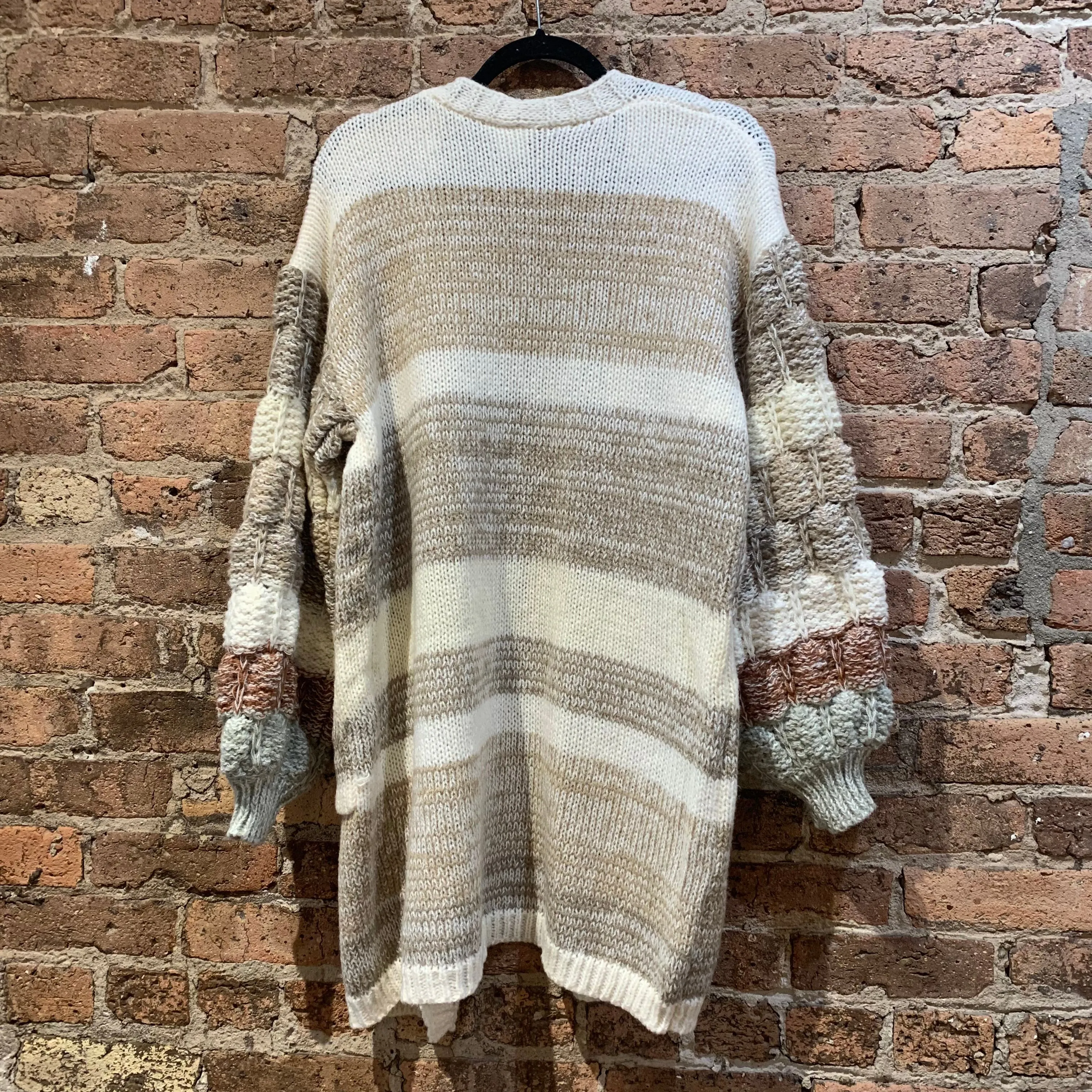 Bubble Stitch Sleeves Casual Knit Cardigan