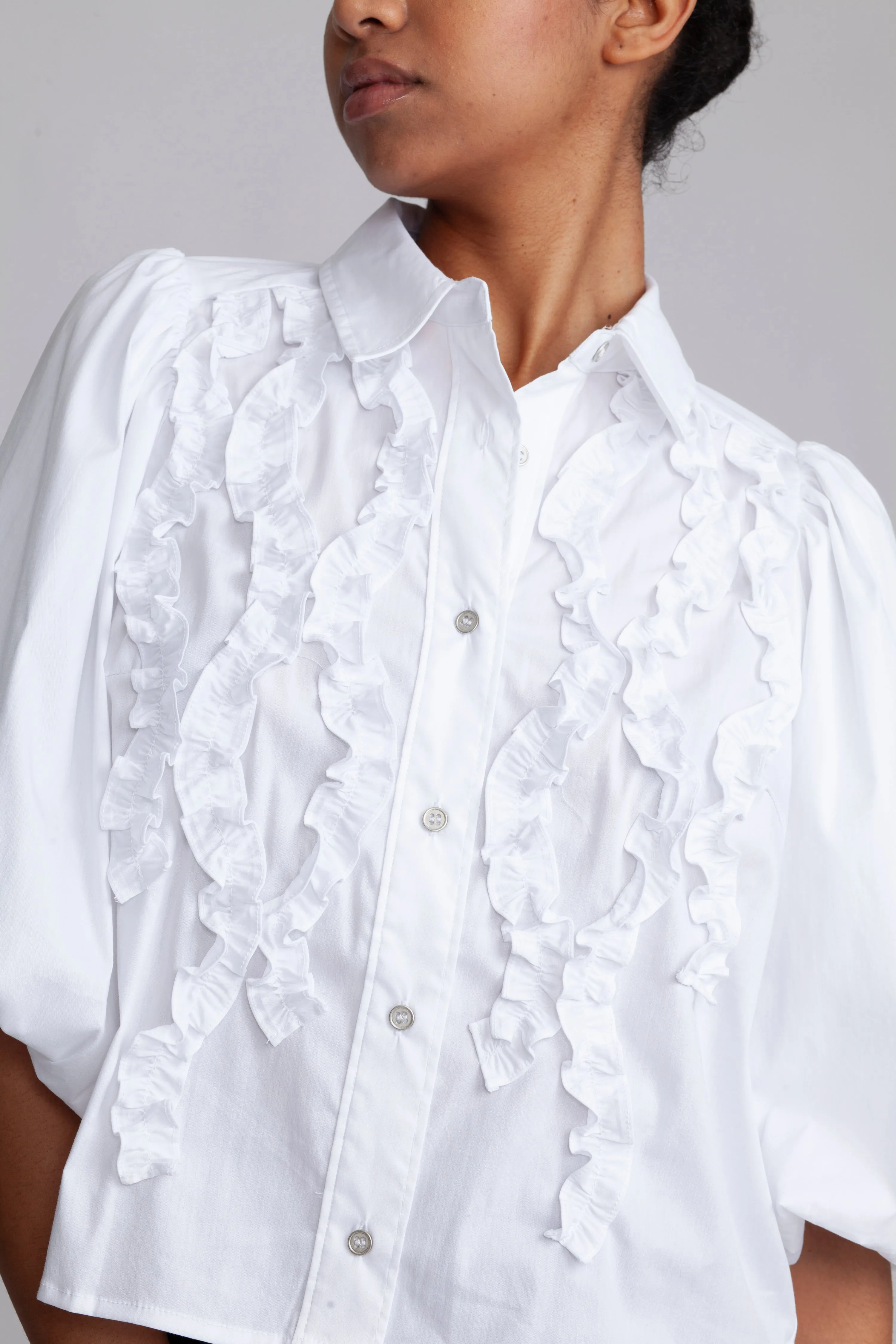 CoCC Crisp Ruffle Puff Shirt - White