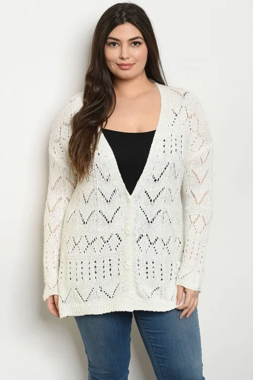 Cream Plus Size Button Up Cardigan