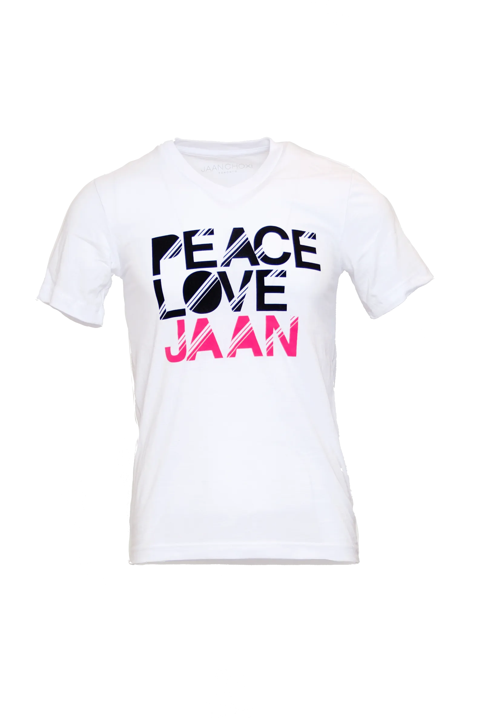 CRISP WHITE FITTED COTTON T SHIRT W/ PEACE LOVE JAAN TAG