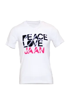 CRISP WHITE FITTED COTTON T SHIRT W/ PEACE LOVE JAAN TAG