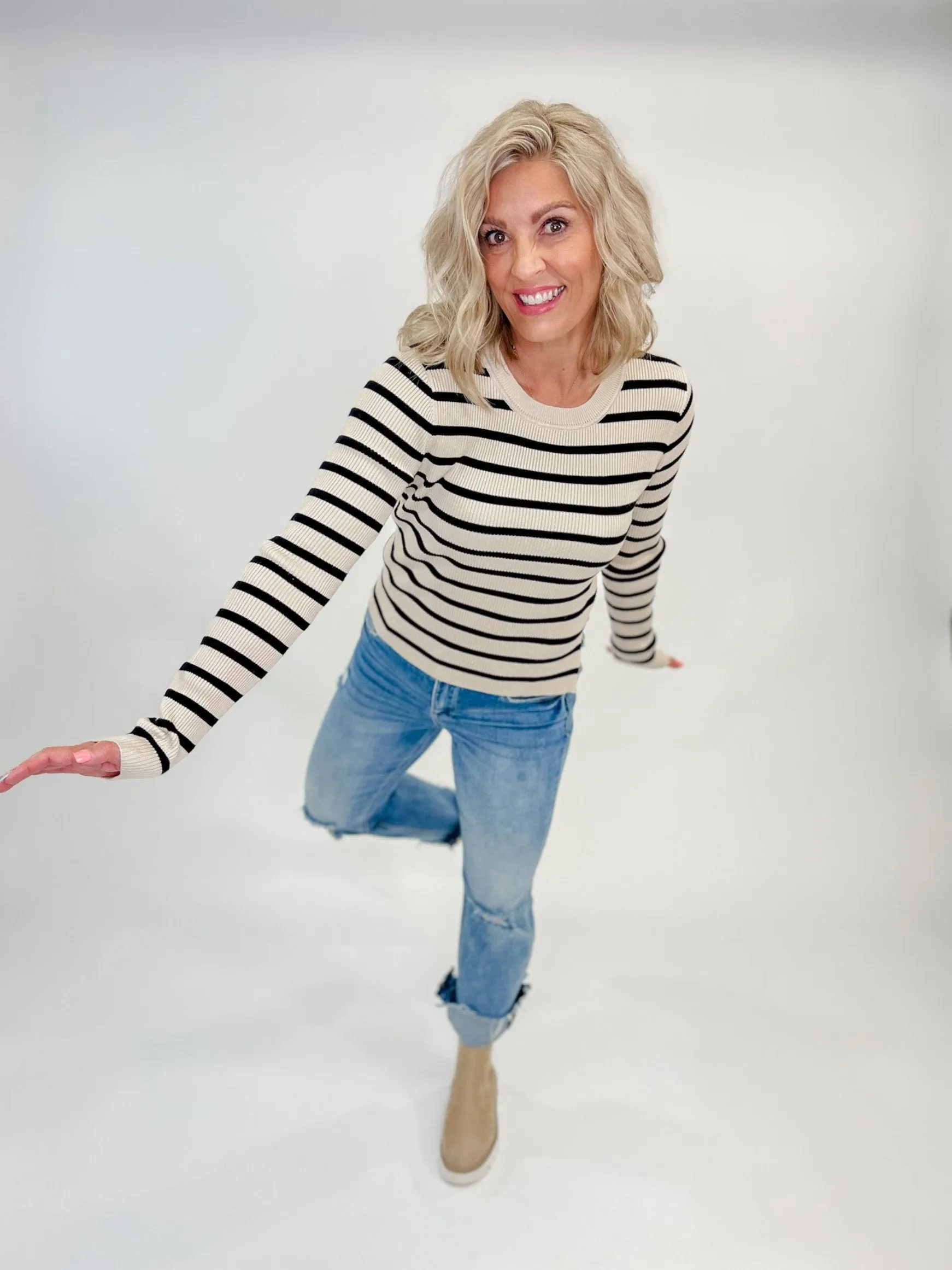 Dancing in the Streets Stripe Sweater, Taupe/Black