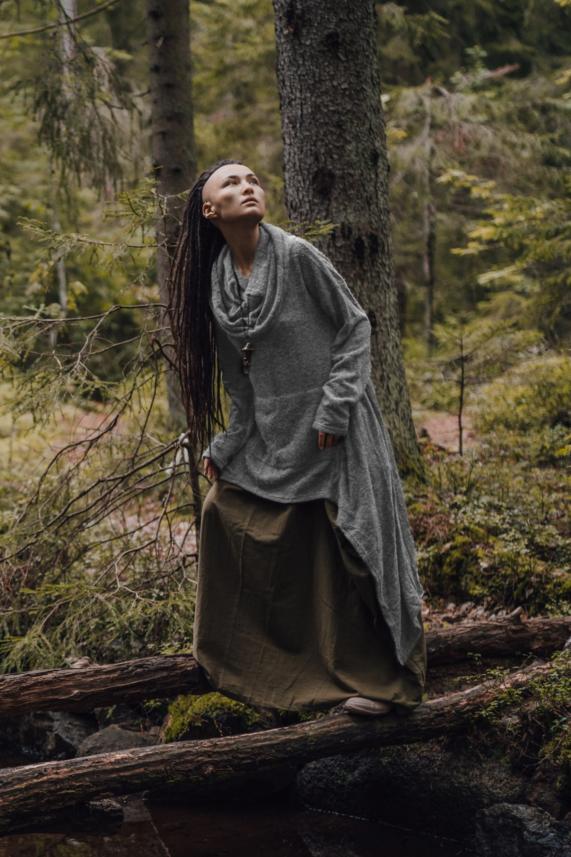 Long Hooded Sweater Coat Sheela Light Grey