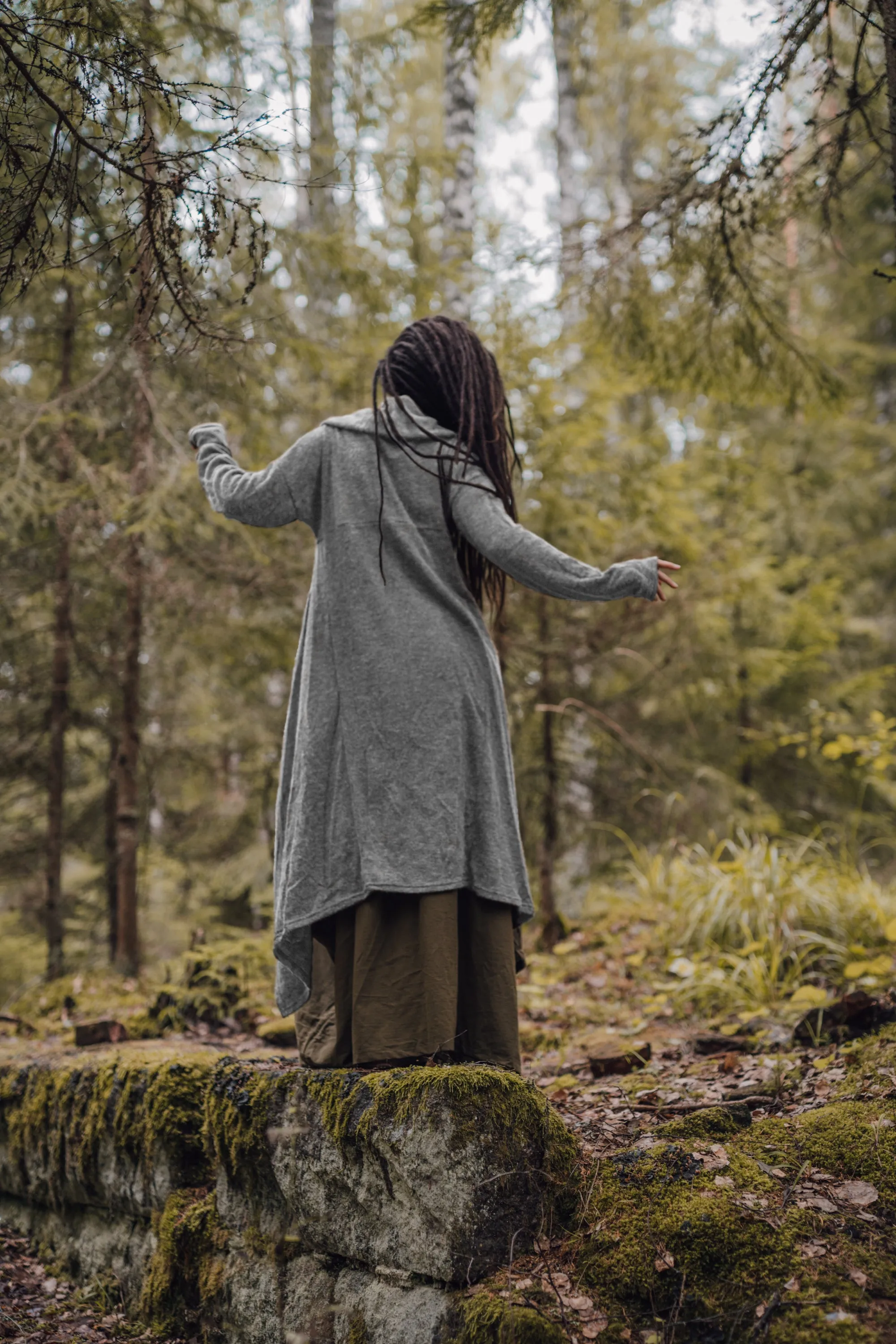 Long Hooded Sweater Coat Sheela Light Grey