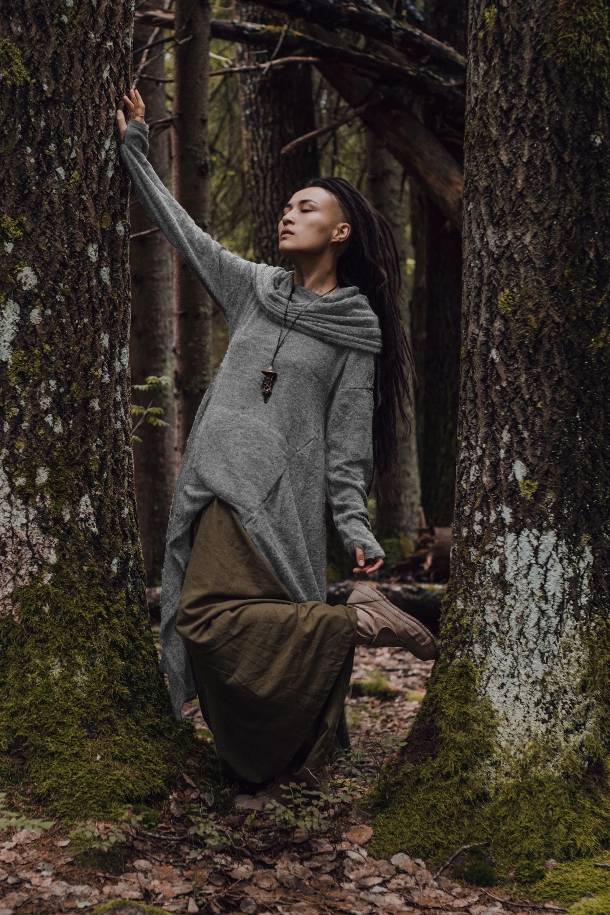 Long Hooded Sweater Coat Sheela Light Grey