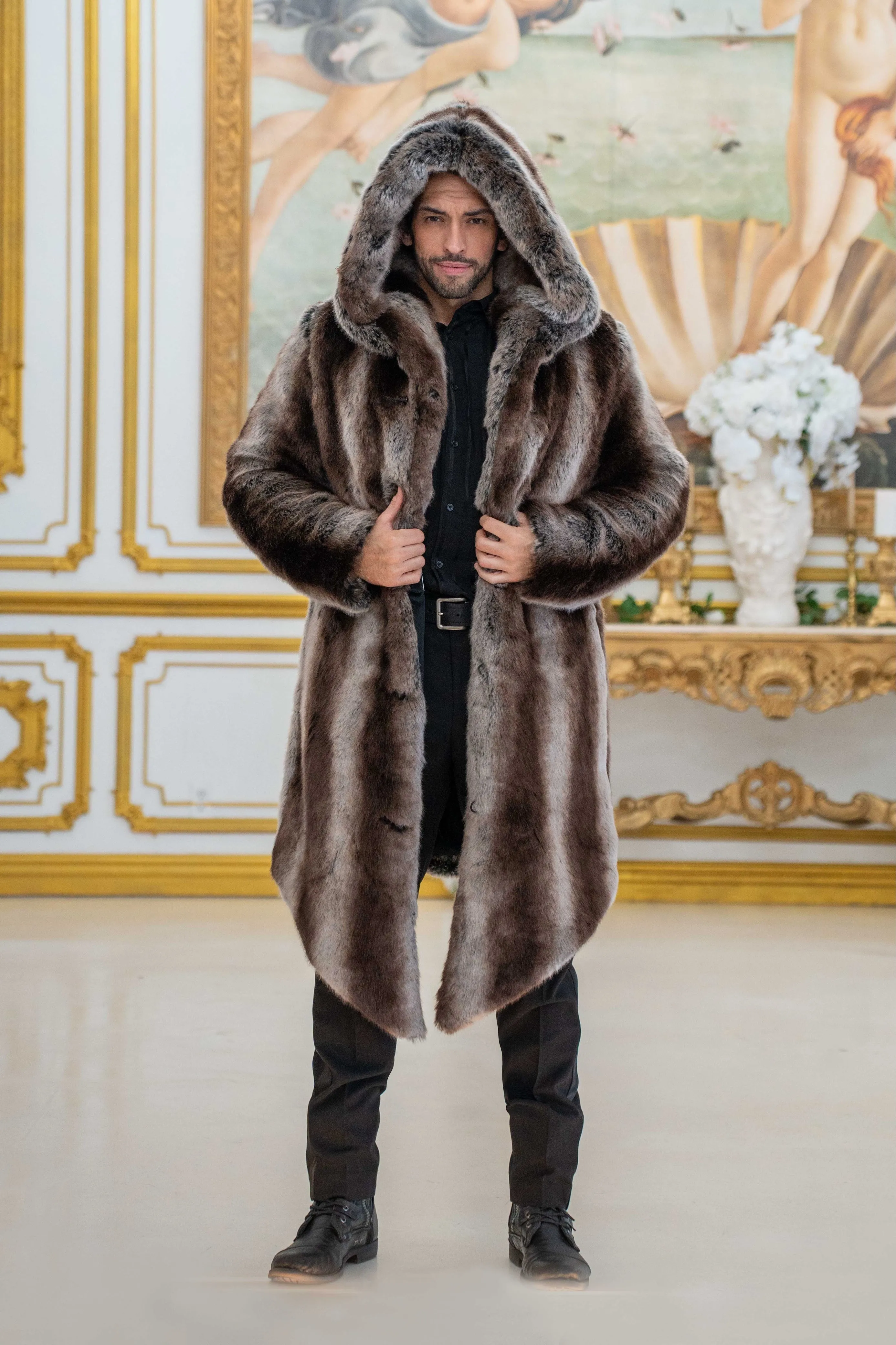 Men's Desert Warrior Coat in "Truffle" Chinchilla STOCK