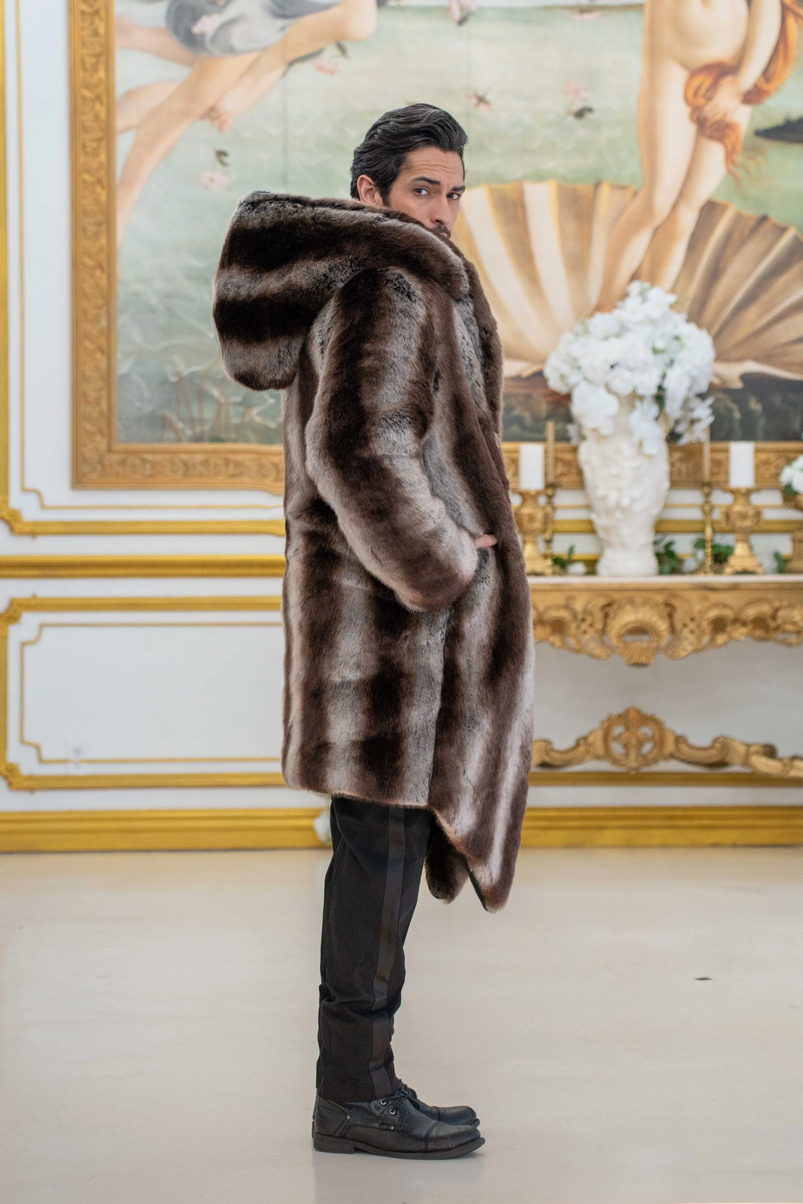 Men's Desert Warrior Coat in "Truffle" Chinchilla STOCK