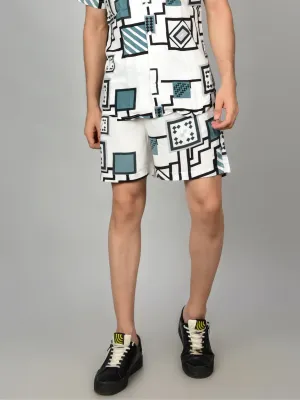 Men's Geometric Print Casual Shorts - Off-White