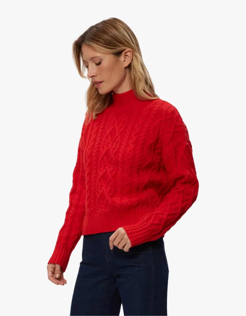 Michael Stars Suki Cable Knit Sweater in Cherry