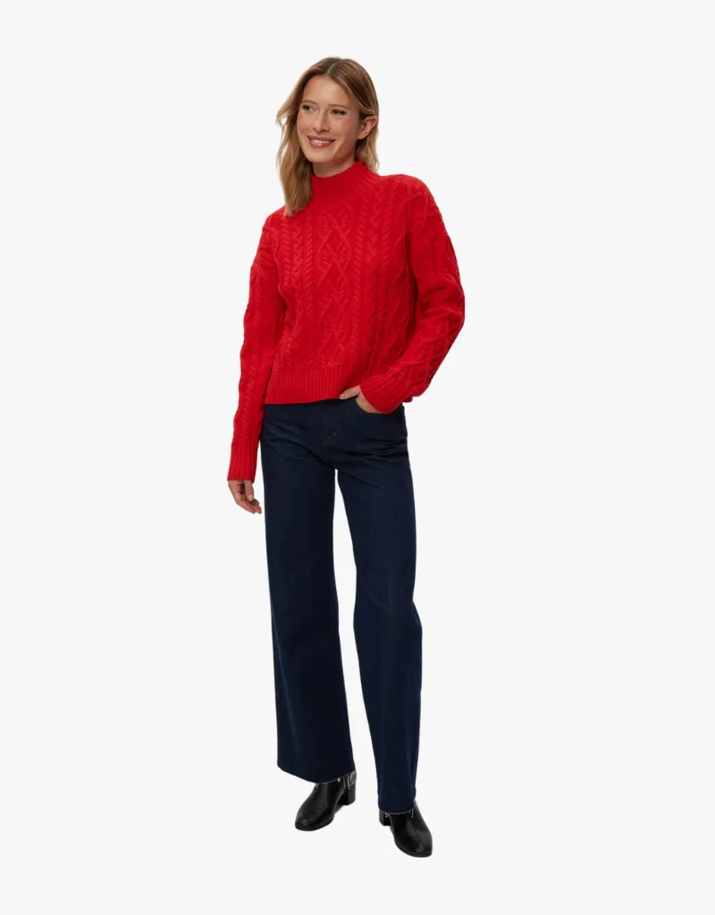 Michael Stars Suki Cable Knit Sweater in Cherry