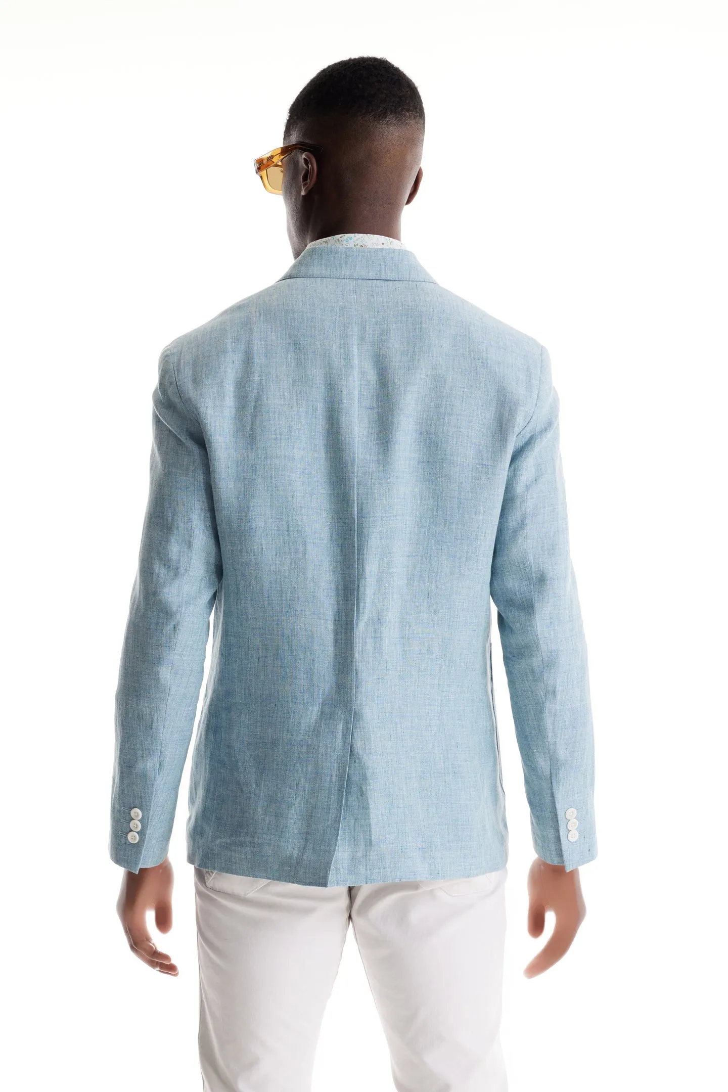 Soft Cloth Peak Lapel Blazer in Heather Slub Linen - Blue Light