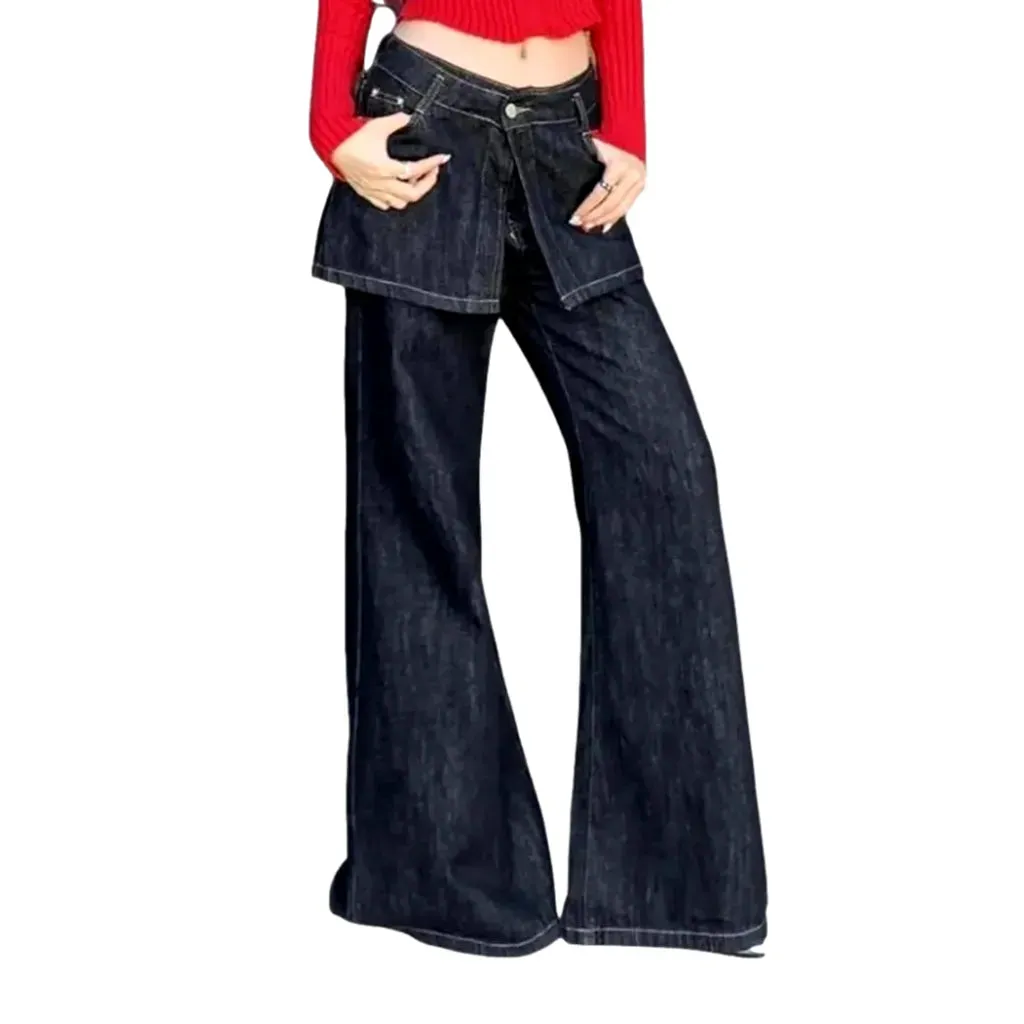 Stylish dark high-rise bell-shaped jeans for women