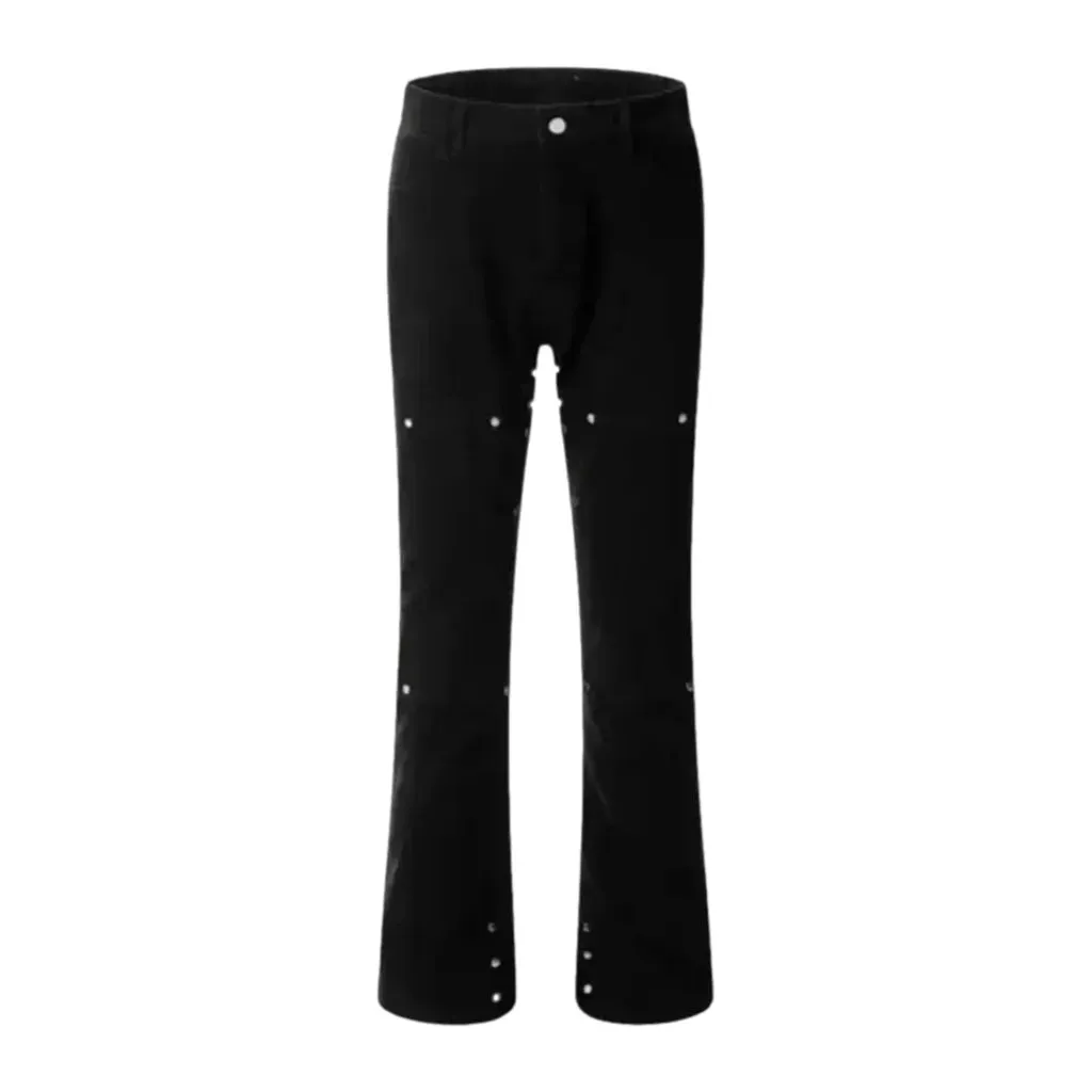 Stylish mid-waist bootcut decorated men's jeans