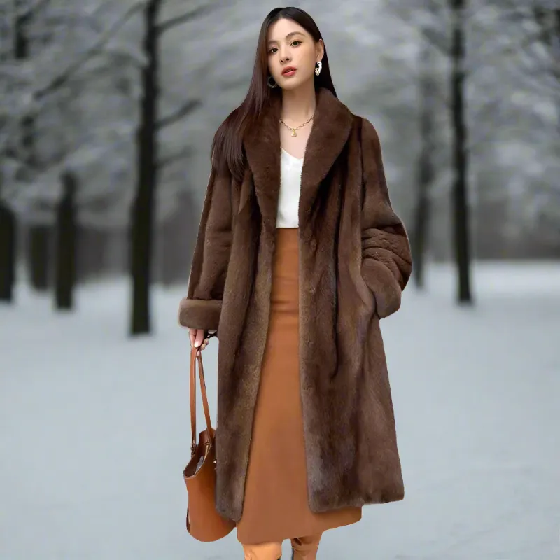 Thick Warm Long Faux Fur Lapel Jacket