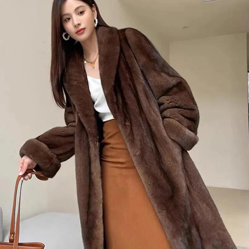 Thick Warm Long Faux Fur Lapel Jacket