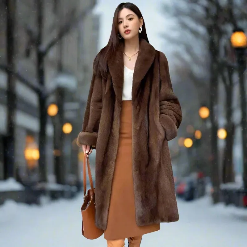 Thick Warm Long Faux Fur Lapel Jacket