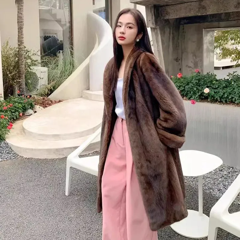 Thick Warm Long Faux Fur Lapel Jacket