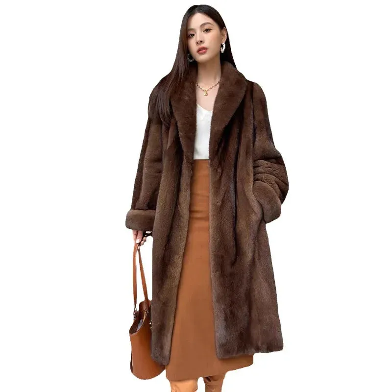 Thick Warm Long Faux Fur Lapel Jacket