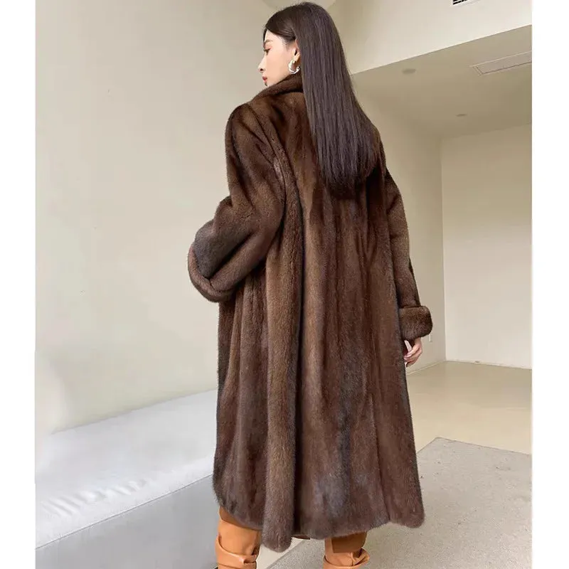 Thick Warm Long Faux Fur Lapel Jacket