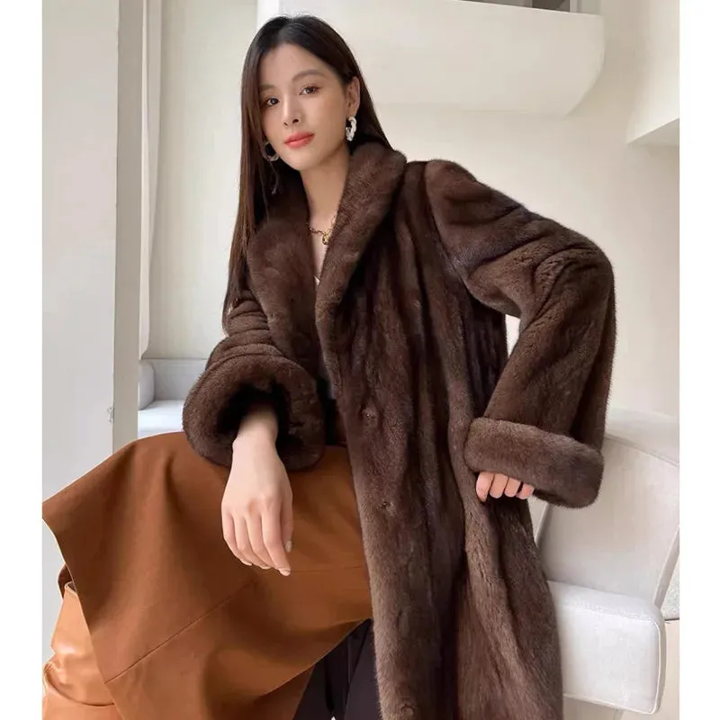 Thick Warm Long Faux Fur Lapel Jacket
