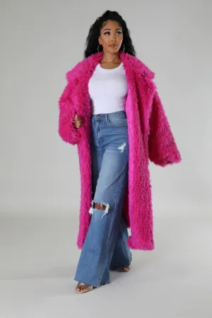 Warm Long Pink Fuzzy Fur Winter Jacket