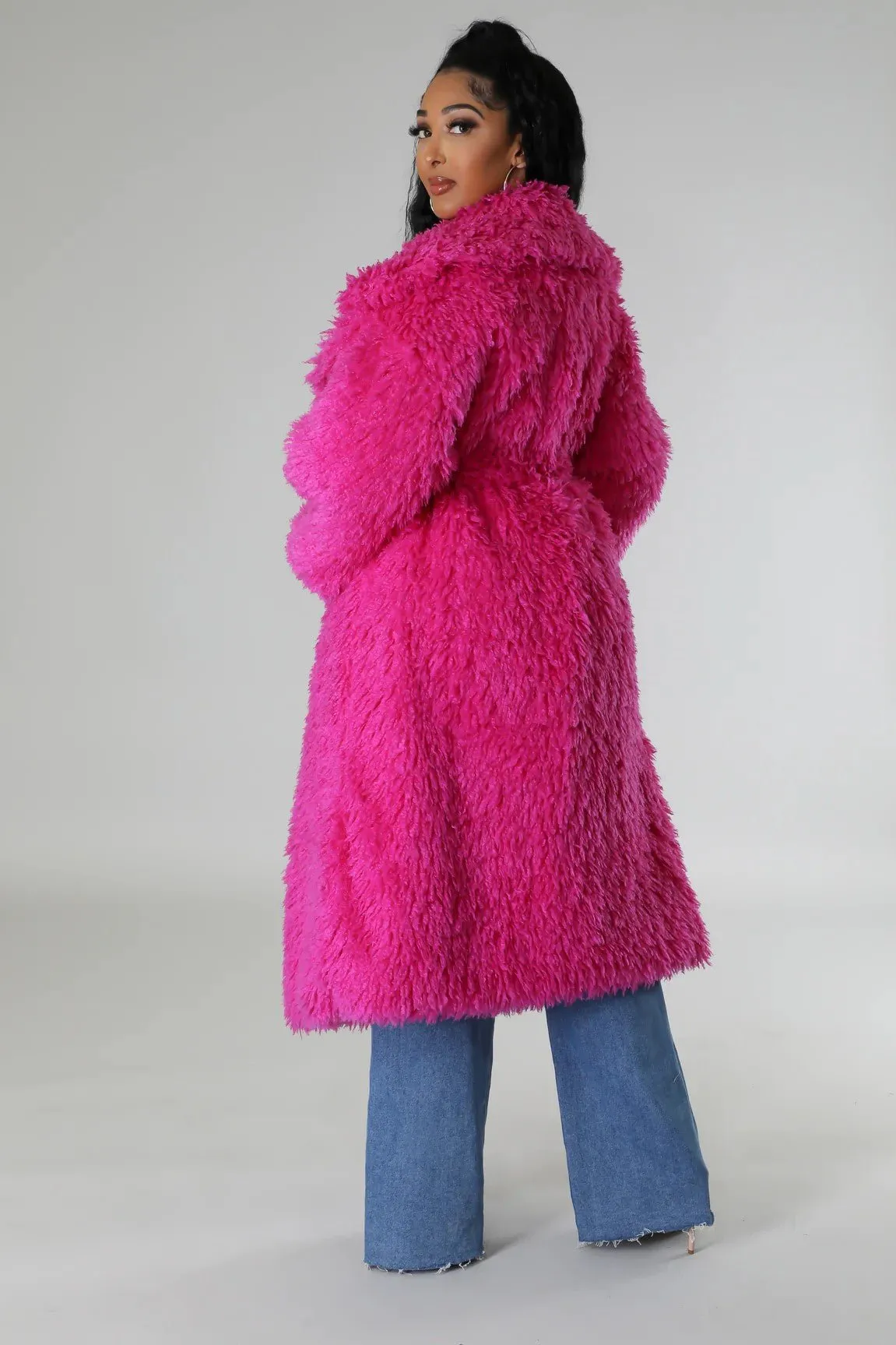 Warm Long Pink Fuzzy Fur Winter Jacket