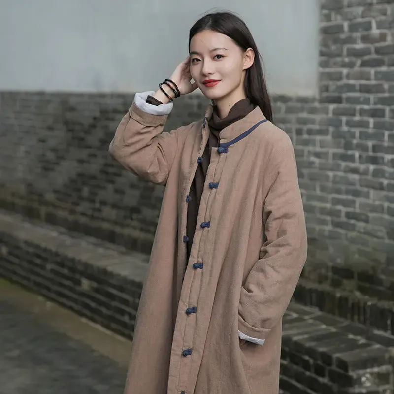 Women's Winter Coat Oversized Linen Cotton Coat with Handy Pockets