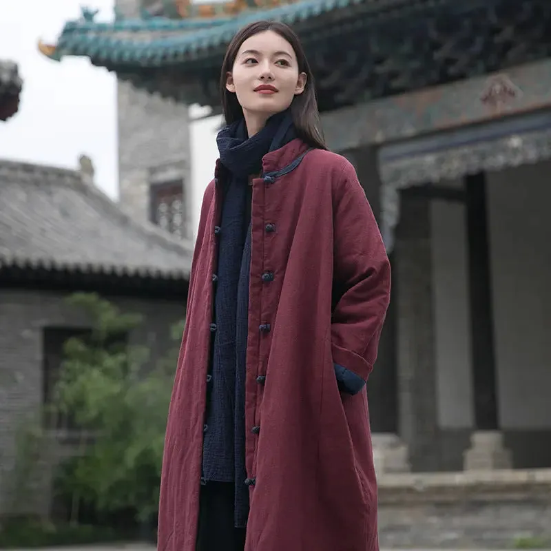 Women's Winter Coat Oversized Linen Cotton Coat with Handy Pockets