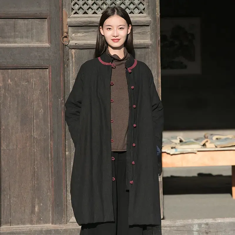 Women's Winter Coat Oversized Linen Cotton Coat with Handy Pockets