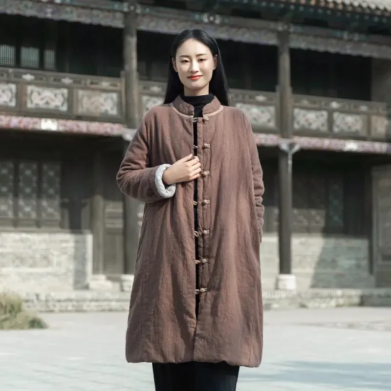 Women's Winter Coat Oversized Linen Cotton Coat with Handy Pockets