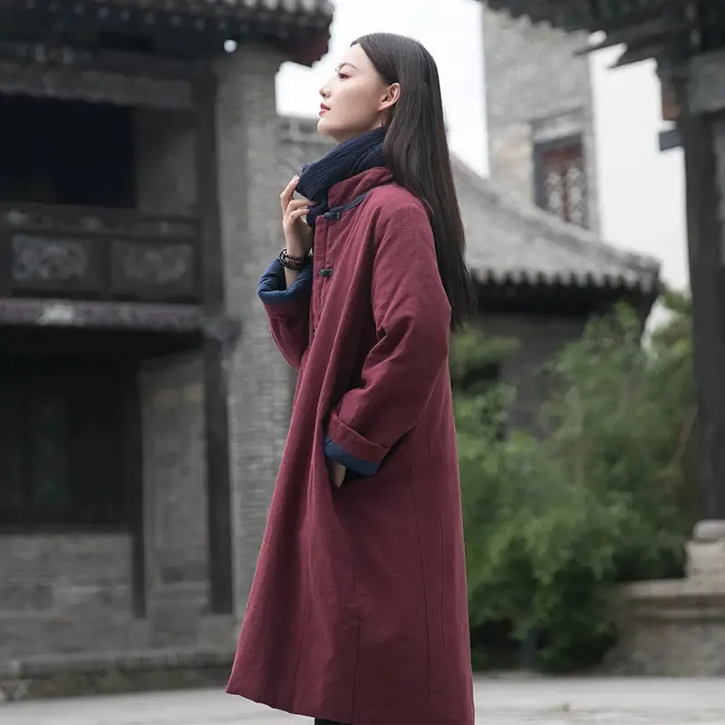 Women's Winter Coat Oversized Linen Cotton Coat with Handy Pockets