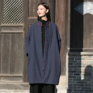 Women's Winter Coat Oversized Linen Cotton Coat with Handy Pockets