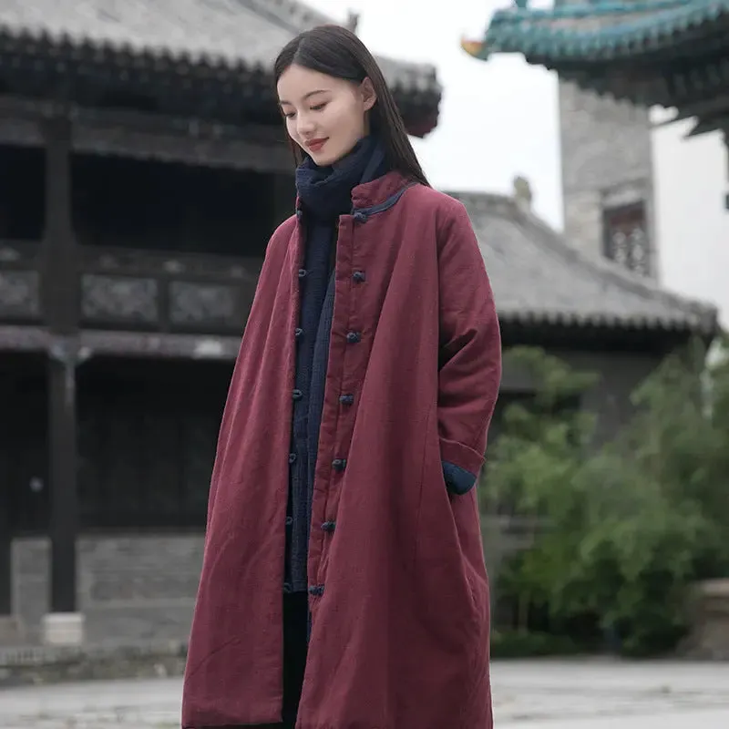 Women's Winter Coat Oversized Linen Cotton Coat with Handy Pockets