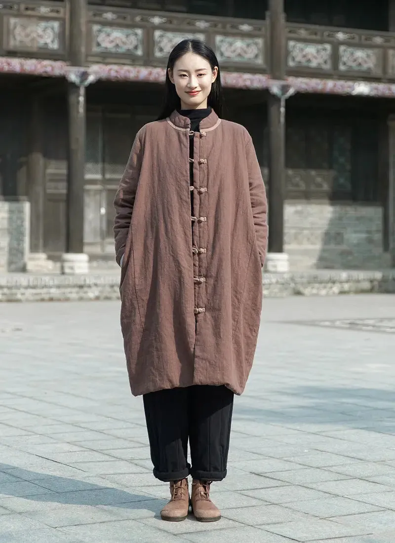 Women's Winter Coat Oversized Linen Cotton Coat with Handy Pockets