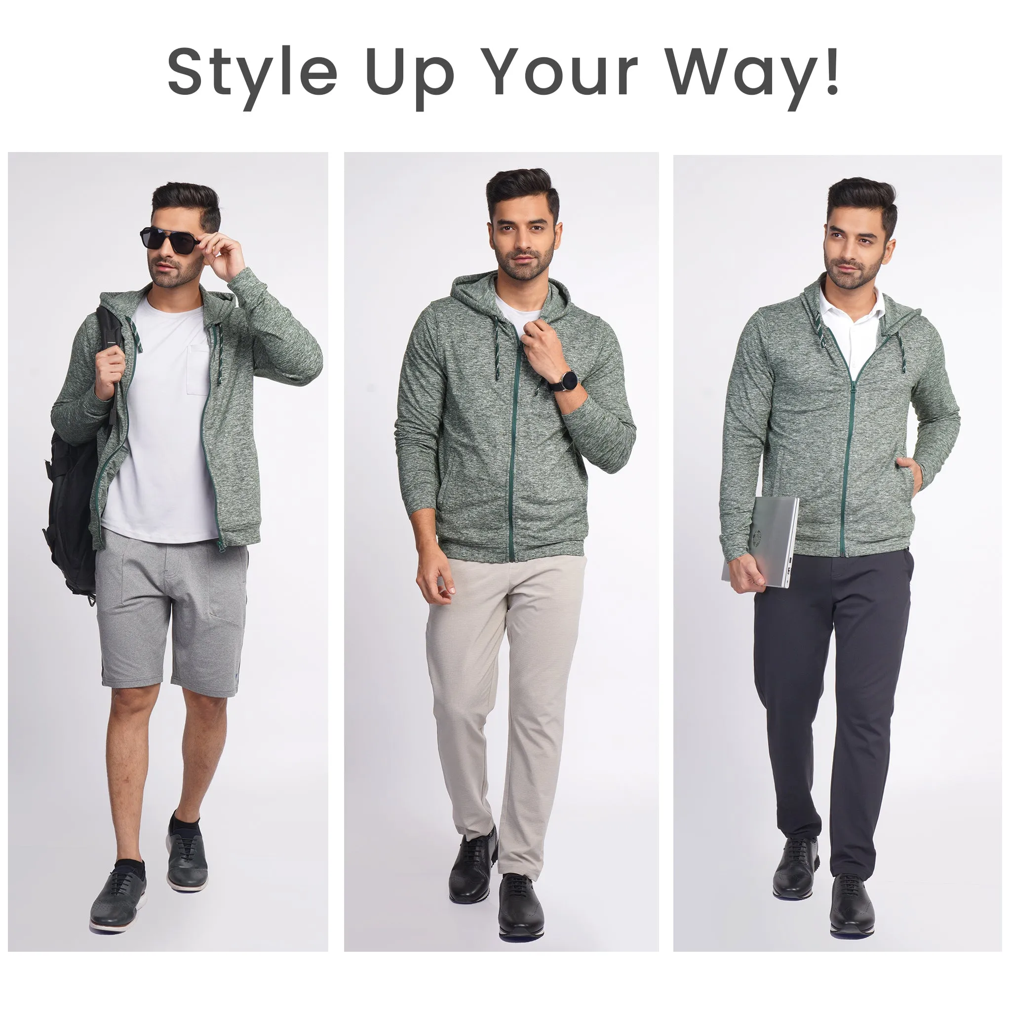 Work-Desk Melange Forest Green Zipper Jacket